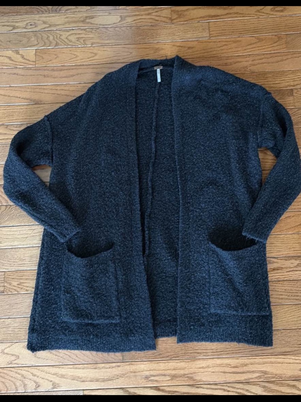 Free People Open-Front Black Bouclé Cardigan Sz XS